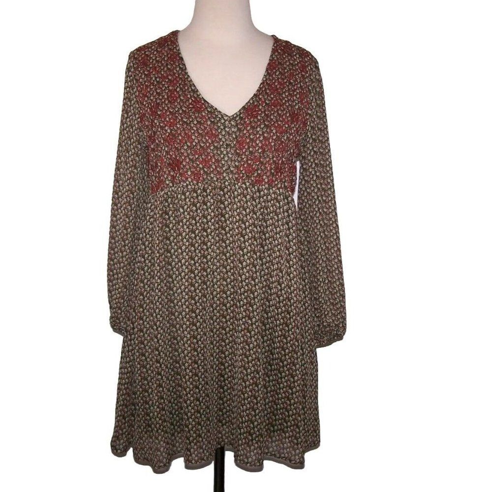 Jodifl Babydoll Short Dress Small Peasant Flowy Floral Chiffon Long Sleeves